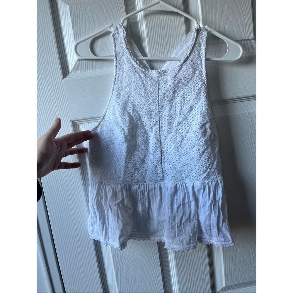 American Eagle Tank Top Medium Women's White Cross Back Dainty Summer